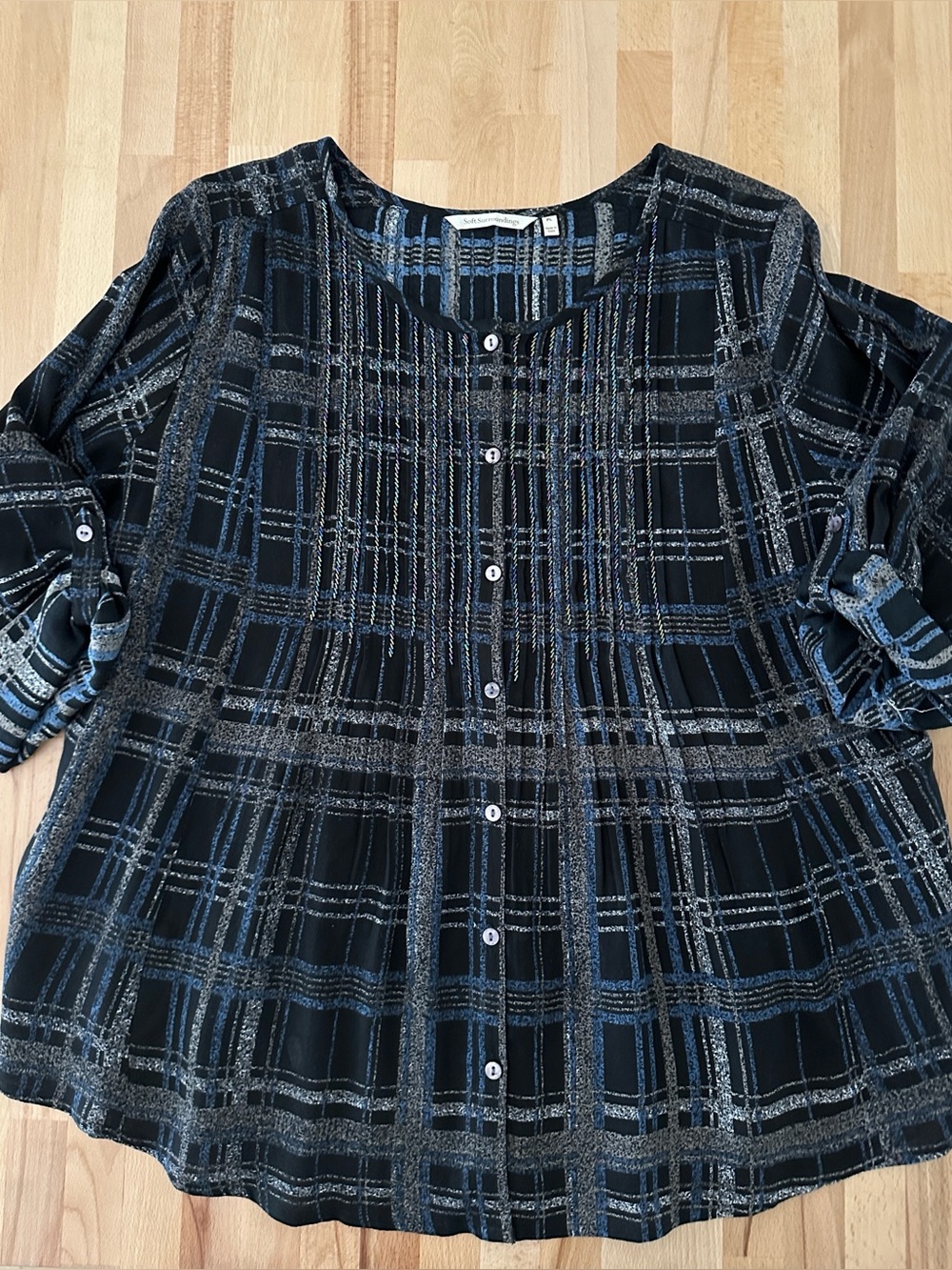 Soft Surroundings Black and Blue Plaid Campania Tunic